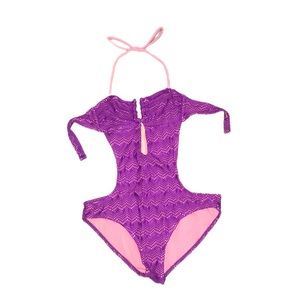 Ocean Pacific Purple Mesh/Lace Pink Open Back One Piece Swimsuit